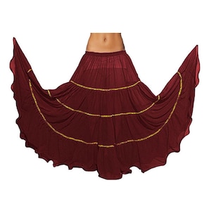 Chiffon Belly Dance Skirt: 16 Yard, 4 Tiered, Gold Trim