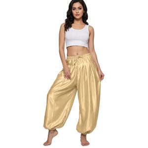 Pantalones bombachos holgados de satén para danza del vientre para mujer