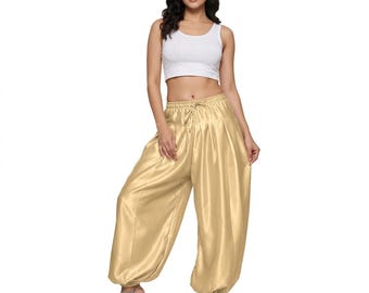 Women Baggy Harem Plated Pant Satin Belly Dance Pantaloons Bombachos Trouser