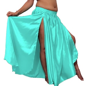 Satin Belly Dance Skirt: Two Side Slit, Full Circle, Long Skirt