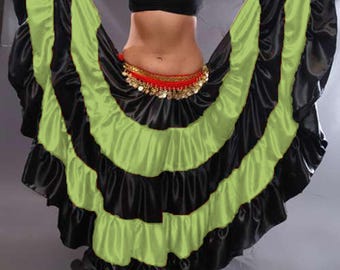 Women Satin 32 Yard Tiered Skirt Belly Dancing Ruffle GYPSY Flamenco Skirt