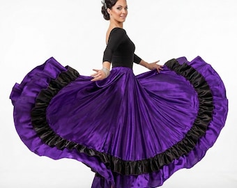 Satin Flamenco Skirt: 12 Yard, 2 Ruffle Belly Dance Costume