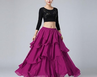 Chiffon Belly Dance Skirt: 3-Flyer Half Circle Tribal Costume