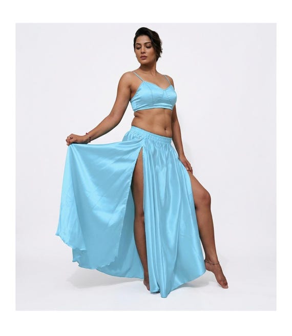 Satin Belly Dance Skirt: Two Side Slit, Full Circle, Long Skirt - Etsy