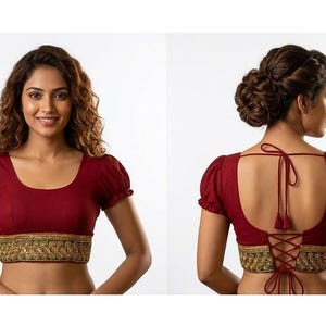 Bollywood-blouse van chiffon: buikdanstop met kanten rand
