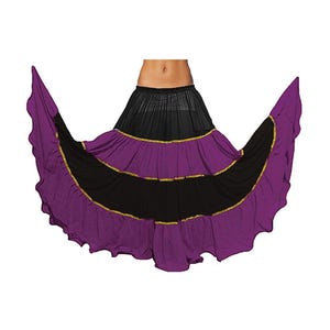 Chiffon Belly Dance Skirt: 16 Yard 4 Tiered Ruffle Skirt with Gold Trim