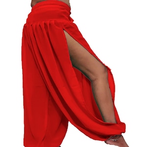 Women Baggy Side Slit Harem Plated Pant Chiffon Belly Dance Pantaloons Bombachos Trouser