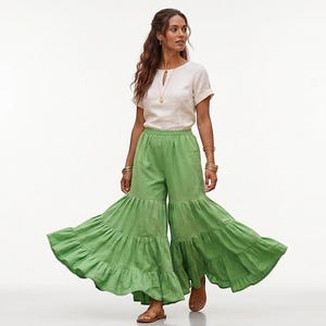 Baumwollpantalone, ausgestellte Hose mit Rüschen, Haremshose, Palazzo-Hose, Bauchtanzhose, Tribal