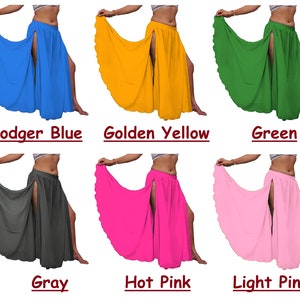Puede incluir: Una colecci&oacute;n de seis faldas largas y fluidas con una abertura lateral alta, mostradas en azul dodger, amarillo dorado, verde, gris, rosa intenso y rosa claro. Cada falda cuenta con una cintura el&aacute;stica y un dobladillo ancho.