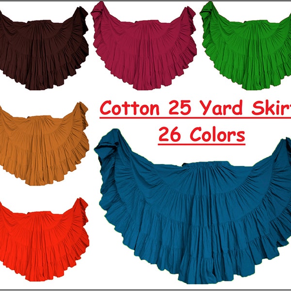 Women 25 Yard 4 Tier Skirt 100% Pure Cotton Belly Dancing Ruffle GYPSY Flamenco Skirt