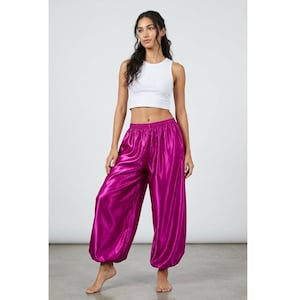 Satin Harem Yoga Pants: Women's Aladdin Boho Trousers