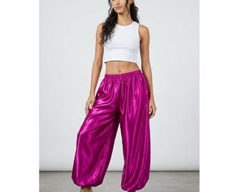 Satin Harem Yoga Pants: Women's Aladdin Boho Trousers