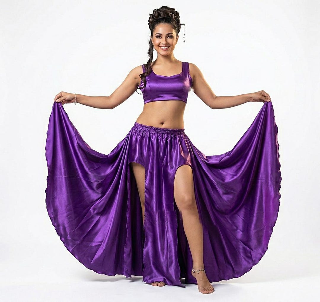 Satin Belly Dance Skirt: Full Circle, Double Slit, Tribal Gypsy