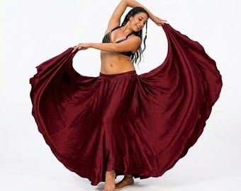 Satin Belly Dancing Full Circle Skirt For Women Wedding Wear Solid Pattern Satin Full Circle Skirt