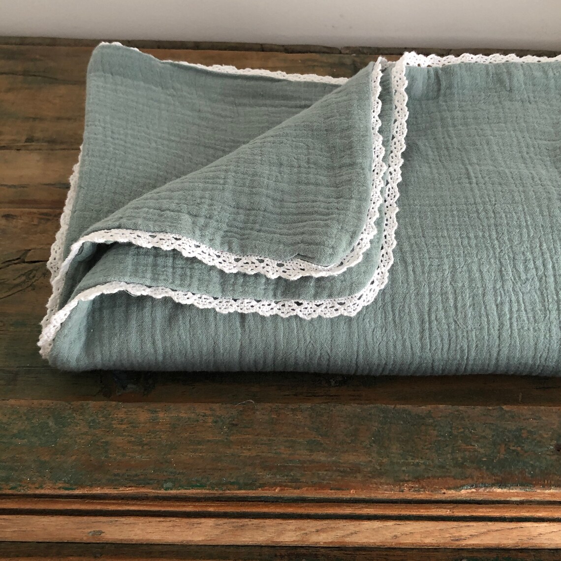 Large 100 Cotton Muslin Baby Blanket with White Trim 4 Etsy