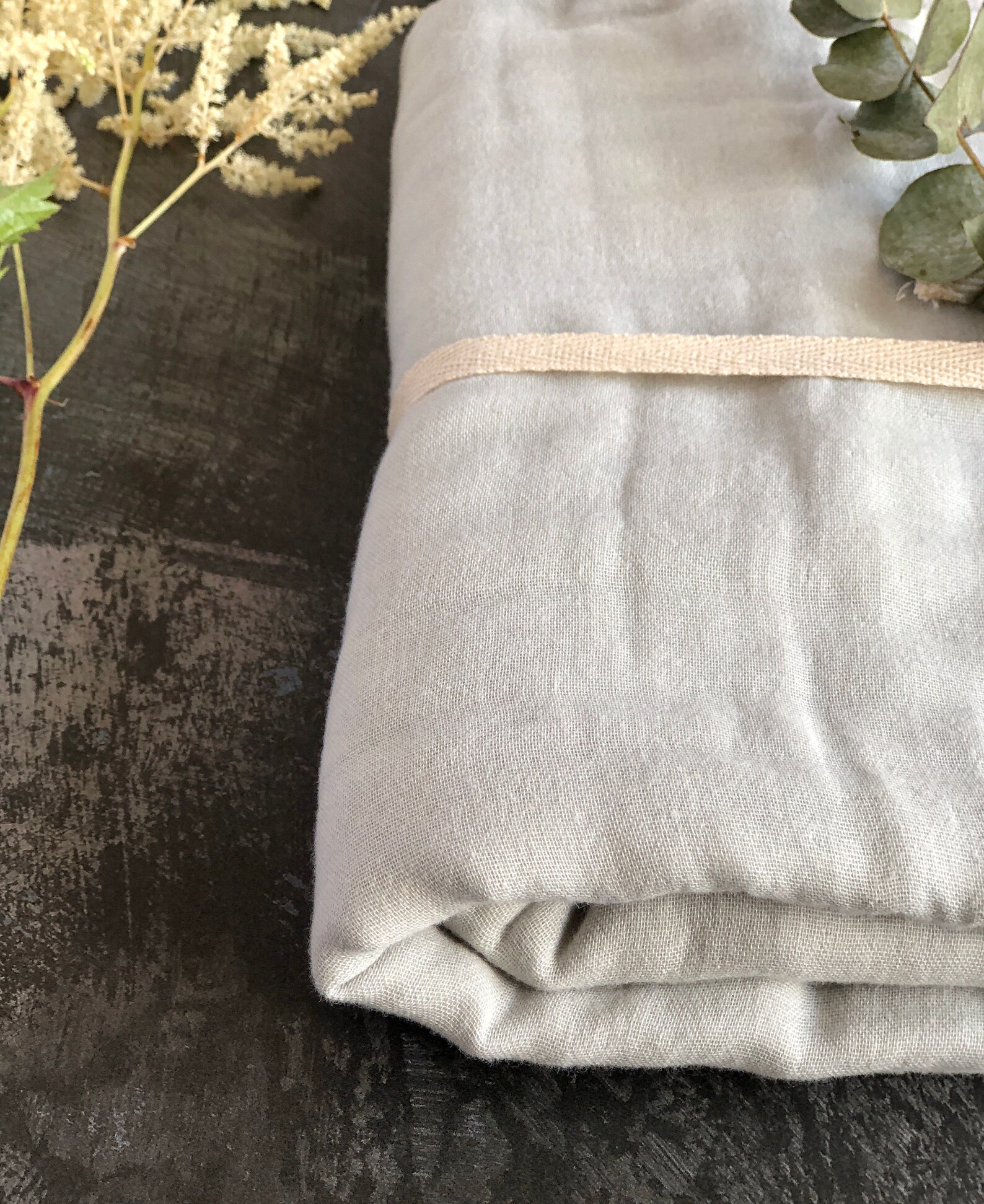 Large 6layer Cotton Muslin Baby Blanket, Prewashed, Grey, Raw Edge