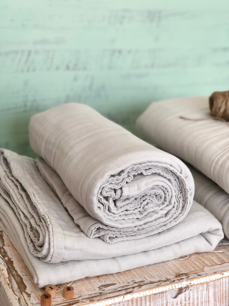 Large 6layer Cotton Muslin Baby Blanket, Prewashed, Grey, Raw Edge