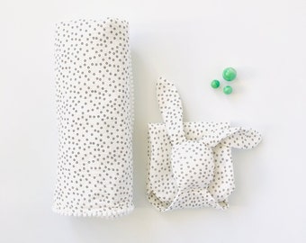 Organic Cotton Muslin Blanket and Matching Bunny Comforter Set