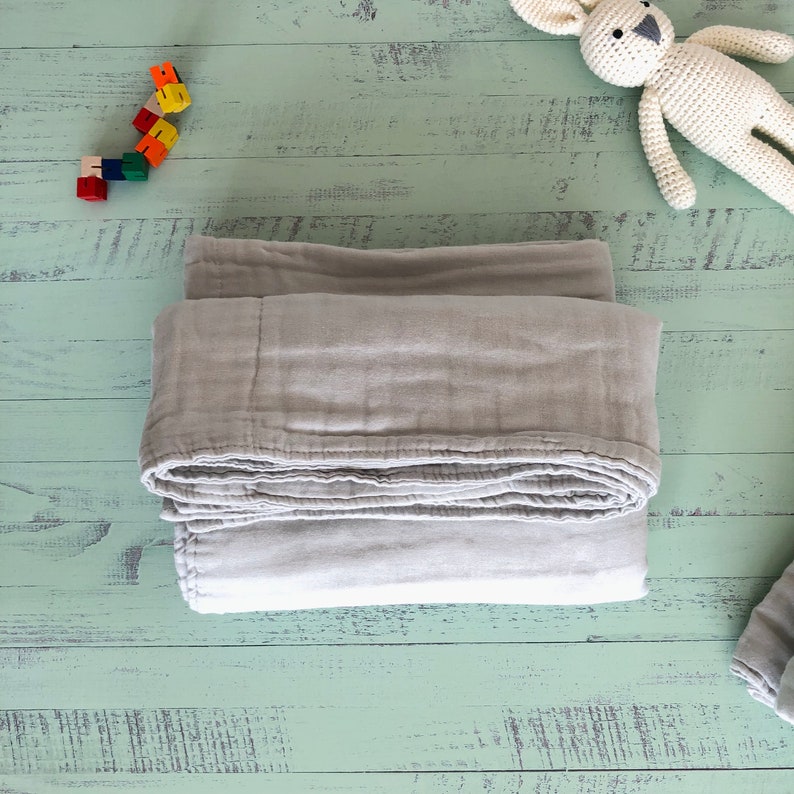 Large 6layer Cotton Muslin Baby Blanket, Prewashed, Grey, Raw Edge Finish ,toddler Blanket