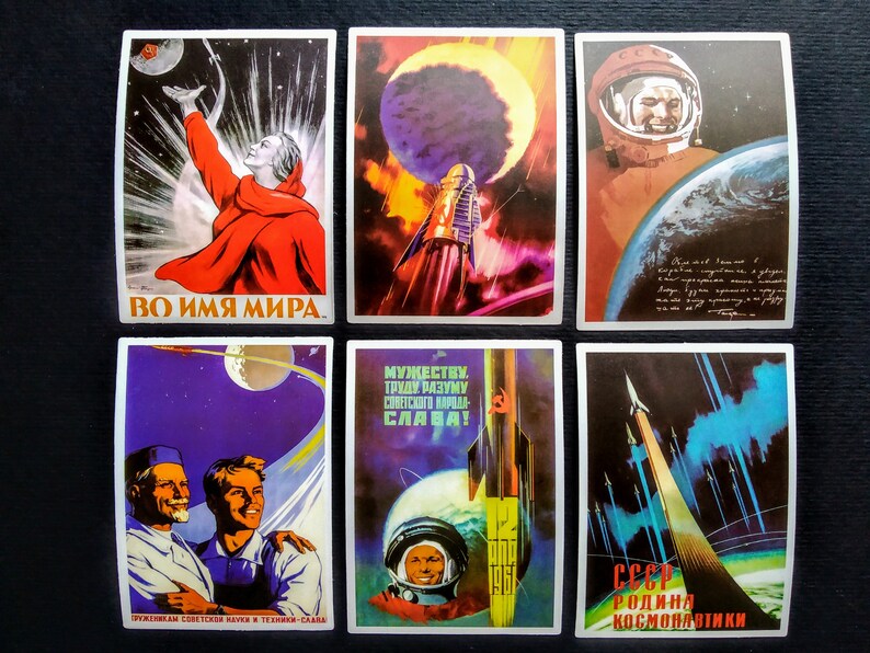 Set of 6 vinyl stickersdecals in the style of pin-up USSR,Space,Soviet Propaganda,Yuri Gagarin,Laptop Decor,Car Decor,Bicycle Decor.