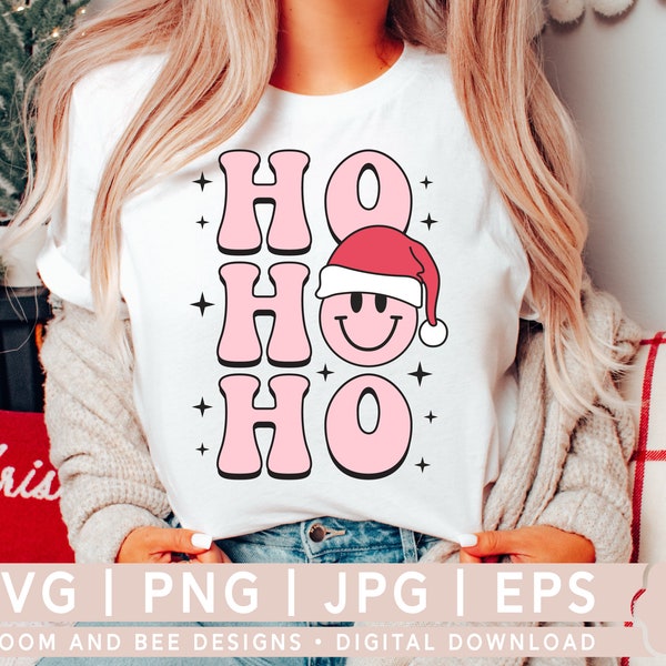 Ho Ho Ho Svg, Png, Christmas Svg, Christmas Shirt Svg, Smiley Svg, Retro Christmas Svg, Cute Christmas Svg Cut File, Digital Download