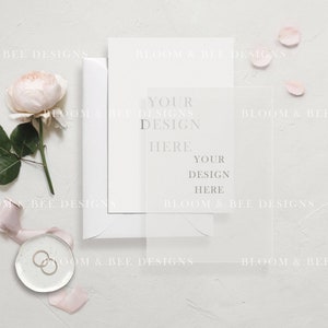 Wedding Invitation Card Mockup With Vellum Paper Overlay, Vellum Wedding Invitation Mockup, 5x7 Wedding Card Mockup, Vellum PSD Mockup