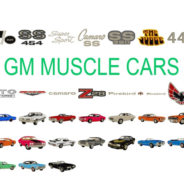 31 GM Muscle car machine embroidery designs, racecar embroidery, camarro pattern, pontiac firebird, large sports car design instant download