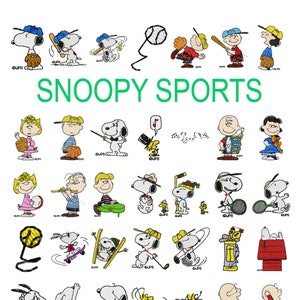 55 Snoopy machine embroidery designs, peanuts embroidery, woodstock pattern, charlie brown, patty linus, sports baseball tennis basketball,