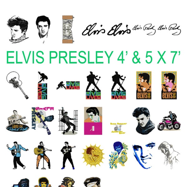 32 Elvis Presley machine embroidery designs, king of rock n roll, jailhouse rock pattern, Elvis embroidery, elvis signature instant download