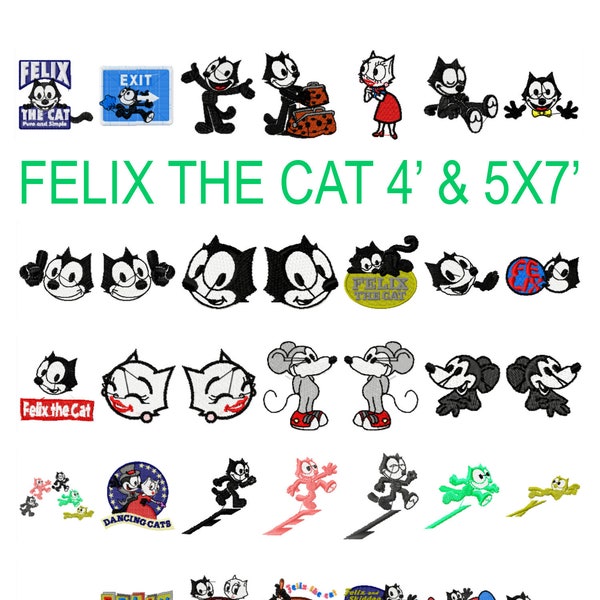 36 Felix the Cat machine embroidery designs, felix the cat embroidery, comic book chatacter, cartoon character, kitty kat embroidery instant