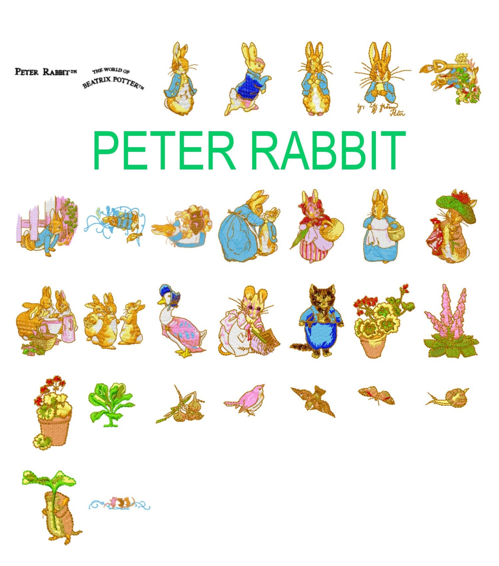 30 Peter Rabbit Machine Embroidery Designs, Beatrix Potter Embroidery