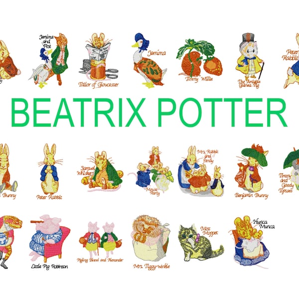 20 Beatrix Potter machine embroidery designs, peter rabbit embroidery, peter rabbit pattern childrens design animal pattern instant download