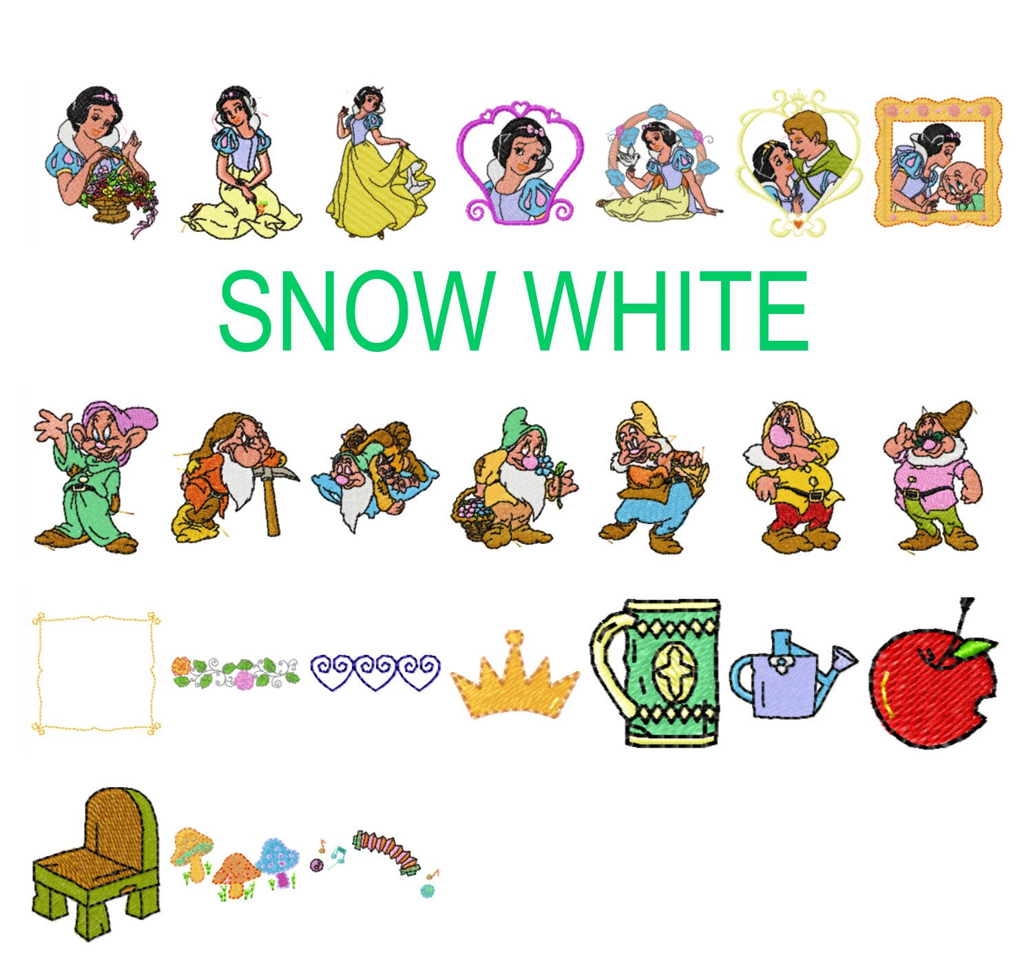 24 Snow White Machine Embroidery Designs Disney Embroidery Etsy