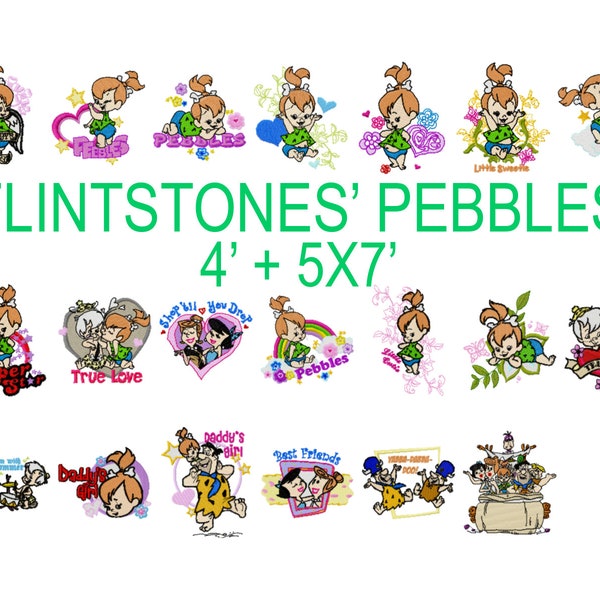 20 Flintstones Pebbles machine embroidery designs, flintstones embroidery, pebbles pattern, cartoon characters, barney fred wilma dino,