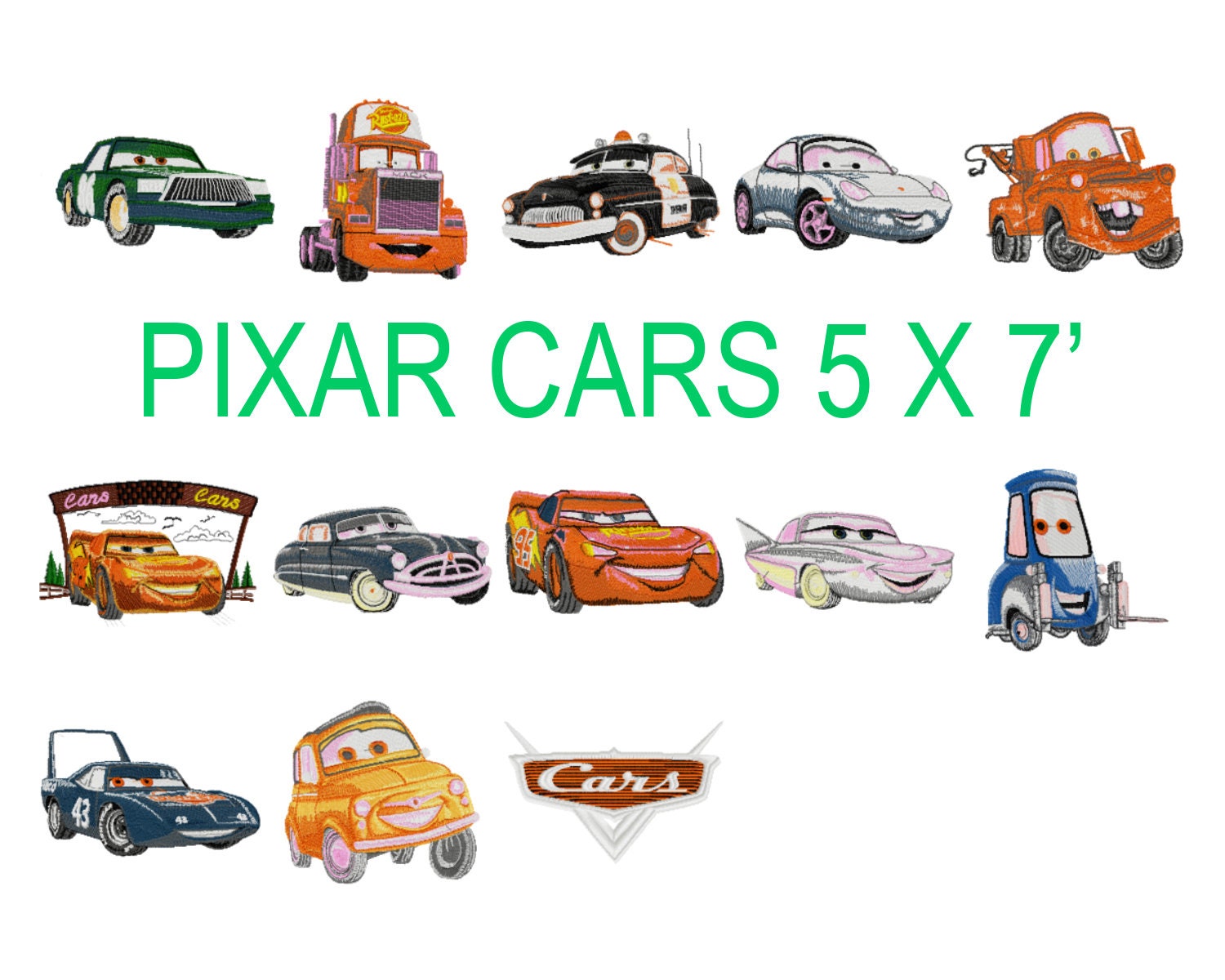 13 Large Pixar Cars Machine Embroidery Designs Disney Cars Etsy Canada
