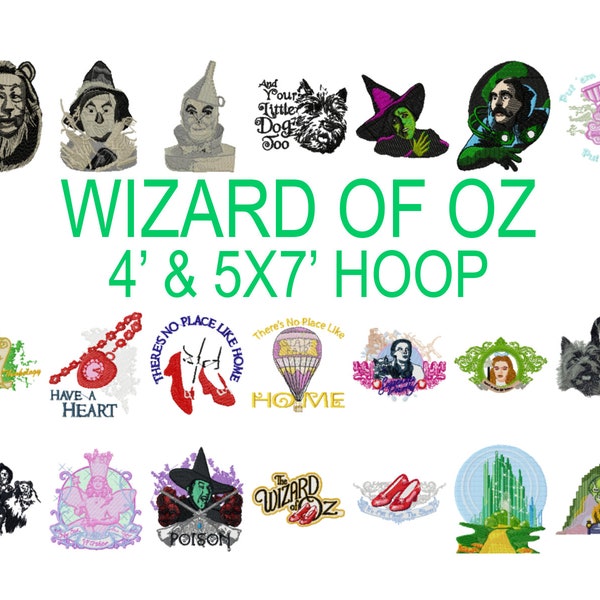 21 Wizard of Oz machine embroidery designs, ruby slippers embroidery, cowardly lion dorothy embroidery pattern scarecrow tinman wicked witch