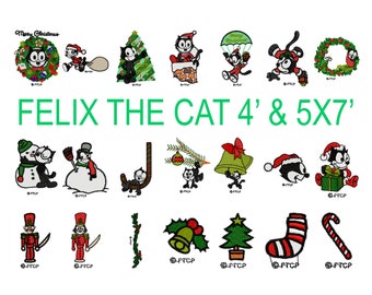 22 Felix the Cat Christmas machine embroidery designs, felix the cat embroidery, comic book character, cartoon character, kitty kat pattern