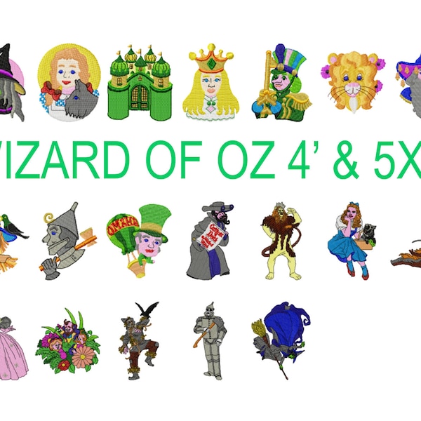 19 Wizard of Oz machine embroidery designs, cowardly lion embroidery, dorothy embroidery pattern, scarecrow design, tinman wicked witch