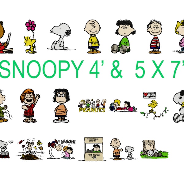 20 Snoopy machine embroidery designs, peanuts embroidery, woodstock pattern, charlie brown, peppermint patty, large snoopy embroidery, linus