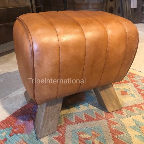 Leather Pouf Ottoman Pommel Horse Stool Small Leather Footstool