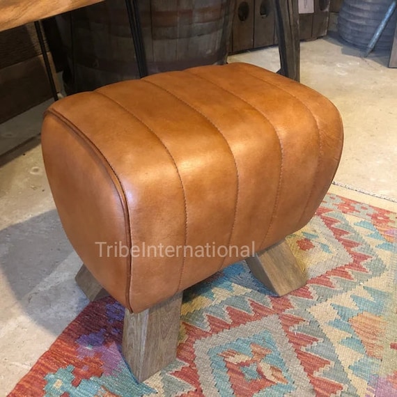 Leather pouf ottoman pommel horse stool small leather footstool pommel stool leather small leather pouf
