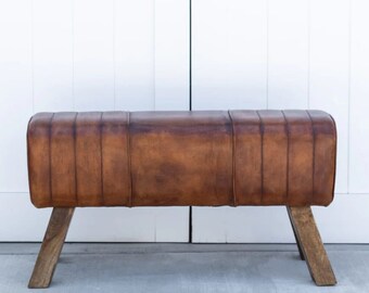 Leather Pommel bench, End of the bench, Gym bench, Entryway bench, Outdoor bench.