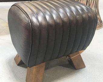 Leather ottoman stool , Pommel leather stool, Black leather ottoman, Outdoor stool, Entryway stool.