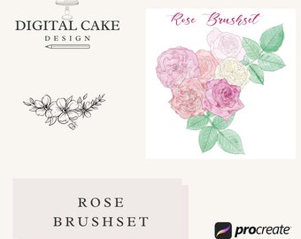 Rozenbloem Procreate Stempels - Outline en gevulde Rose Stamp Brushes, Rose Stamps Voor Procreate