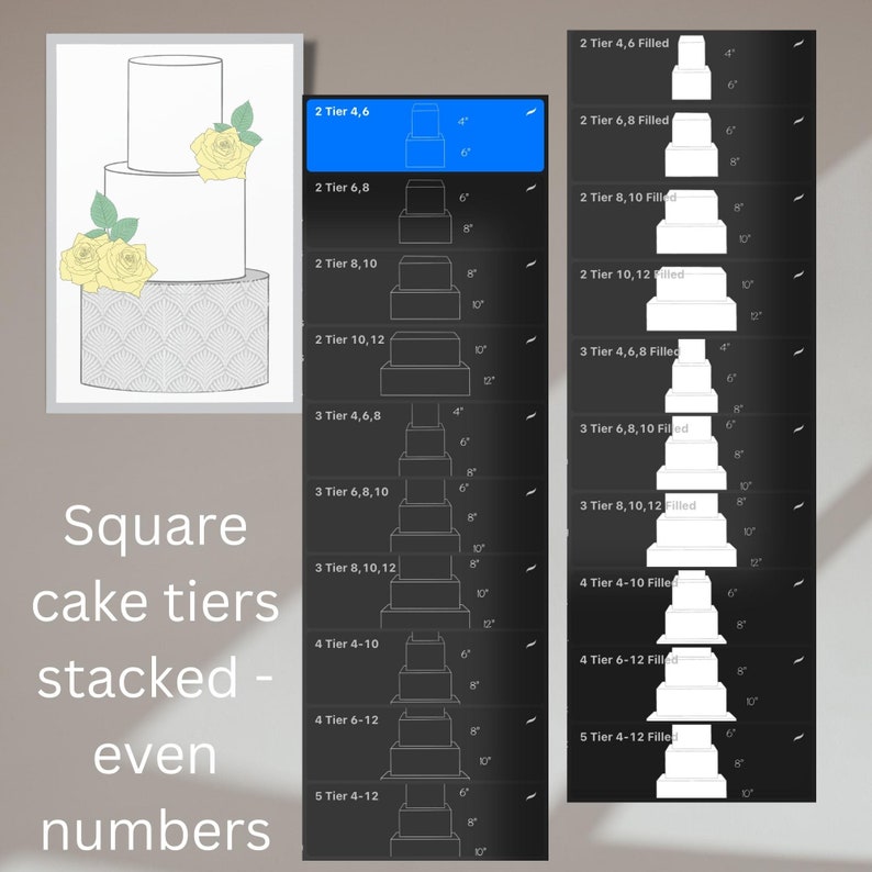Cake Design Procreate Stempels Cake tier brushset, digitale Cake Tekening, Procreate, Cake Template, Procreate Brushes afbeelding 5
