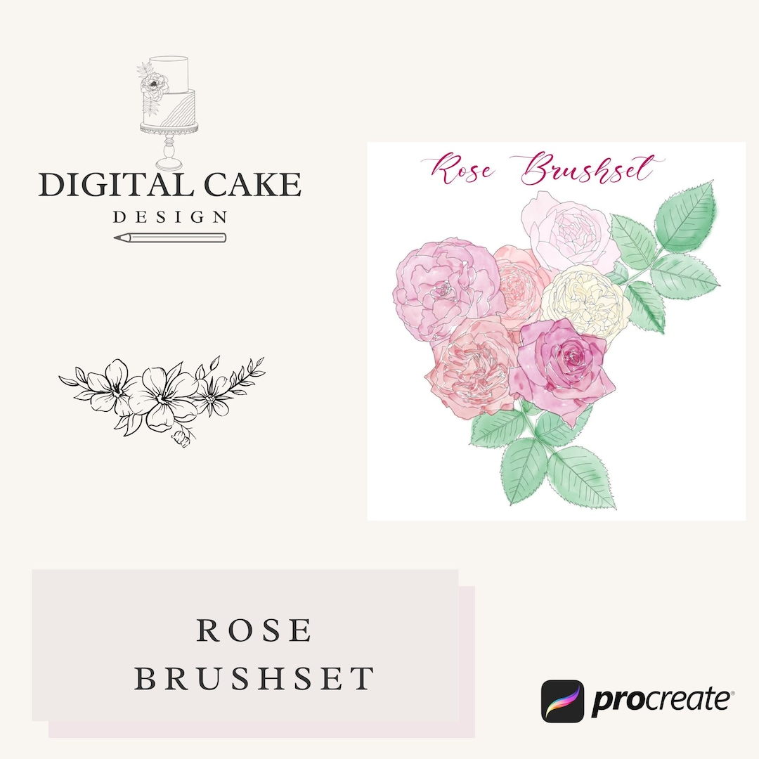 Rose Flower Procreate Stamps - Outline and Filled Rose Stamp Brushes ...