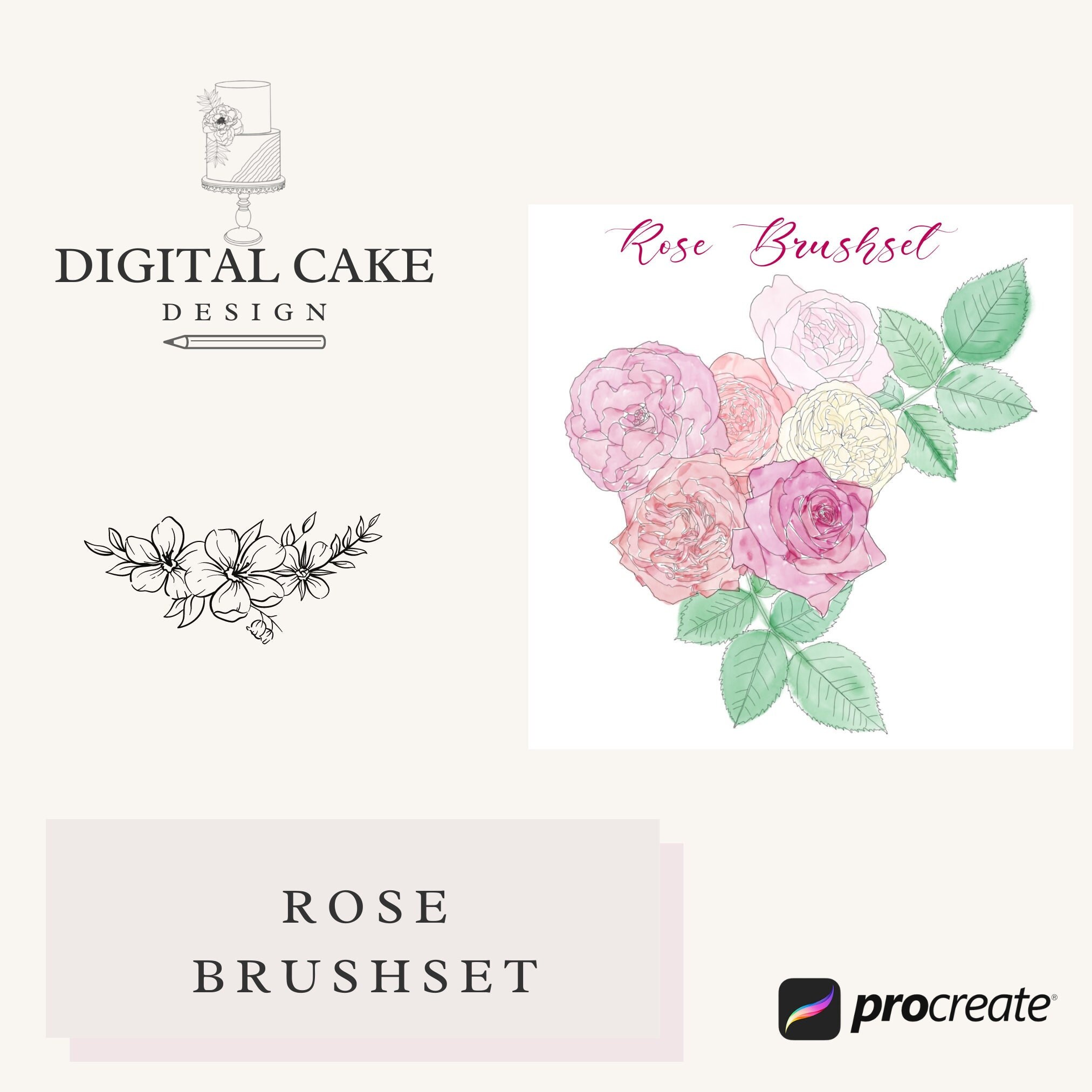 Rose Flower Procreate Stamps - Outline and Filled Rose Stamp Brushes ...