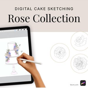 Set di timbri Procreate per decorare torte con rose, pennelli per fiori in crema al burro per disegnare torte, kit per decorare torte con motivi floreali (download digitale)