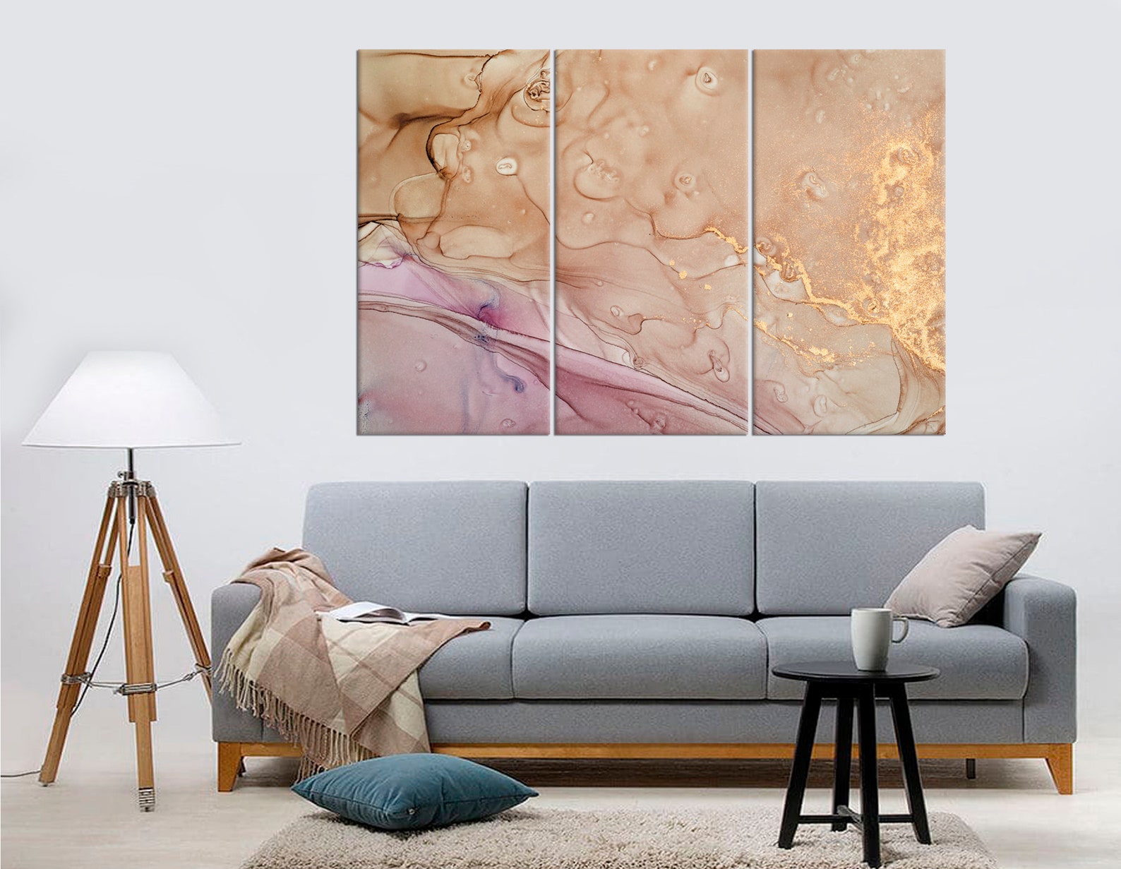 Rose Gold Abstract Canvas Art Marbling Wall Art Large Etsy