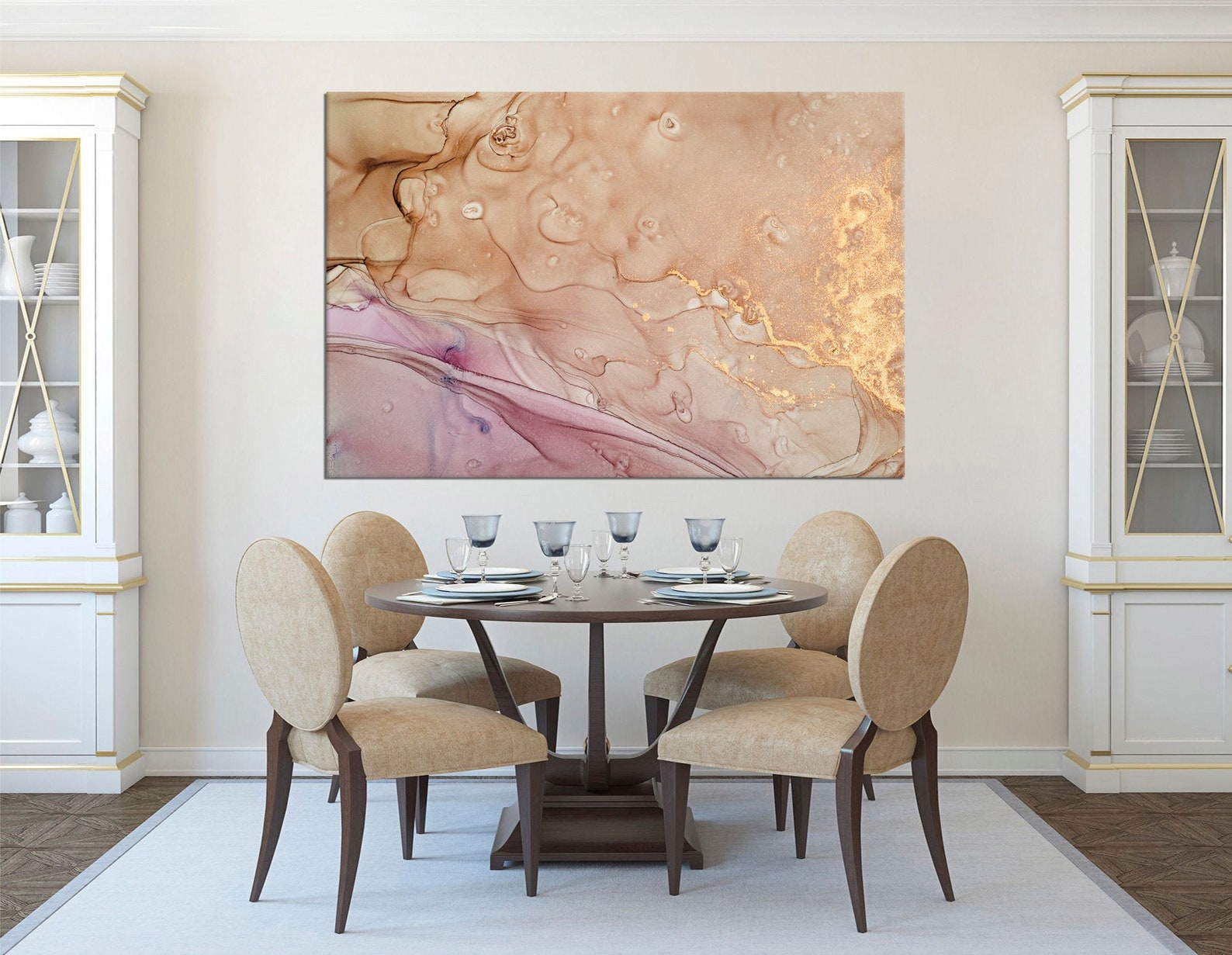 Rose Gold Abstract Canvas Art Marbling Wall Art Large Etsy